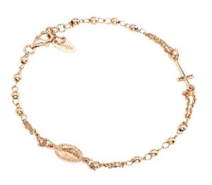 Pulsera rosario clásica de plata de ley con cristales negros – acabado rosado