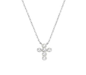 Collar con cruz de plata de ley con circonitas blancas – acabado en rodio – Longitud 50 cm · circonita Ø 2,5 mm · colgante 1,3 x 1 cm