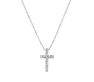 Collar con cruz de plata de ley con circonitas blancas – acabado en rodio – Longitud 40 + 5 cm · colgante 2 x 1 cm