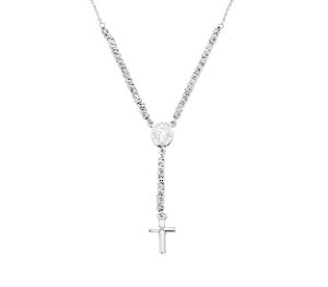 Collar con cruz de plata de ley con cuentas diamantadas – acabado en rodio – Longitud 40 + 5 cm · multidiamantadas cuentas Ø 2,5 mm – CLCRMIBBD4