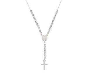 Collar con cruz de plata de ley con circonitas blancas – acabado en rodio – Longitud 40 + 5 cm · circonita Ø 2 mm