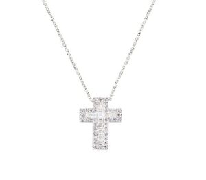 Collar con cruz de plata de ley con circonitas blancas – acabado en rodio – Longitud 40 + 5 cm · cruz 1,3 x 1,8 cm