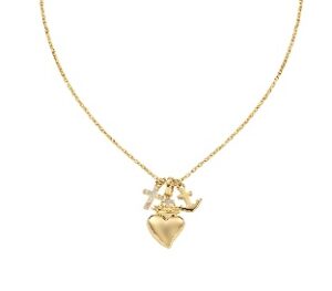 Collar del Sagrado Corazón de plata de ley con circonitas blancas – acabado dorado – Longitud 40 + 5 cm · altura del colgante 9/18 mm