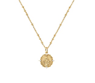 Collar de la Virgen Milagrosa de plata de ley con circonitas blancas – acabado dorado – Longitud 40 + 5 cm · medalla 1,8 x 1,5 cm