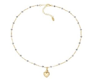 Collar del Sagrado Corazón de plata de ley con cristales grises – acabado dorado – Sagrado Corazón