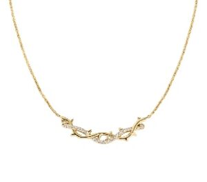 Collar con símbolo sagrado de plata de ley con circonitas blancas – acabado dorado – Longitud 40 + 5 cm