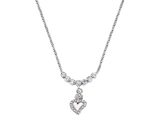 Collar del Sagrado Corazón de plata de ley con circonitas blancas – acabado en rodio – Longitud 38 + 5 cm · circonita Ø 2 mm · Sagrado Corazón 9 x 6 mm