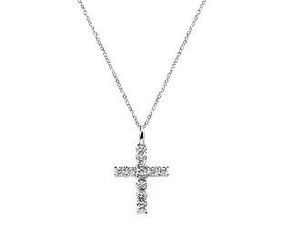Collar con cruz de plata de ley con circonitas blancas – acabado en rodio – Longitud 42 + 5 cm · altura del colgante 2,4 cm