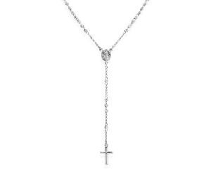 Rosario clásico de plata de ley – acabado en rodio – Longitud 50 + 2 cm · Ø 3 mm multidiamantadas cuentas – CRO30BD