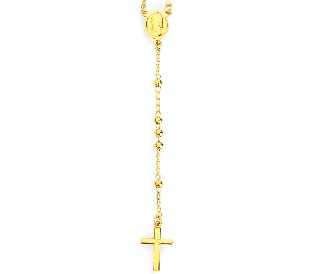 Rosario clásico de plata de ley – acabado dorado – Longitud 48 + 2 cm · cuentas Ø 3 mm