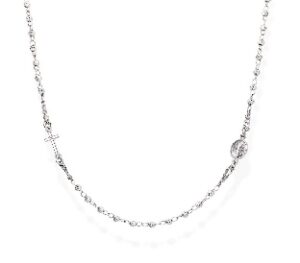 Rosario clásico de plata de ley – acabado en rodio – Longitud 50 + 2 cm · Ø 3 mm multidiamantadas cuentas – CROBD3