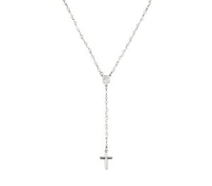 Rosario con perlas de plata de ley con perlas de cristal – acabado en rodio – Longitud 48 + 2 cm · perlas Ø 3 mm – Rosarios