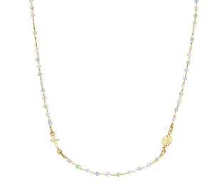 Rosario con cristales de plata de ley con cristales multicolor y perlas de cristal – acabado dorado – Longitud 50 + 2 cm · cuentas Ø 3 mm