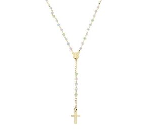 Rosario con cristales de plata de ley con cristales multicolor y perlas de cristal – acabado dorado – Longitud 48 + 2 cm · cuentas Ø 3 mm