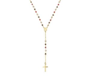 Rosario con cristales de plata de ley con cristales marrones, naranjas y grises – acabado dorado – Longitud 48 + 2 cm · cuentas Ø 3 mm