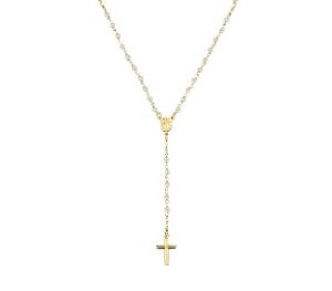 Rosario con perlas de plata de ley con perlas de cristal – acabado dorado – Longitud 48 + 2 cm · perlas Ø 3 mm – Rosarios