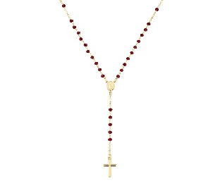 Rosario con cristales de plata de ley con cristales rojos – acabado dorado – Longitud 48 + 2 cm · cuentas Ø 3 mm