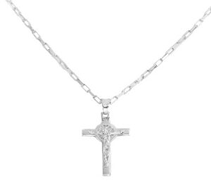 Collar con cruz de plata de ley – acabado en rodio – Longitud 50 cm · altura del colgante 3 cm