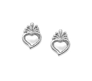 Pendientes del Sagrado Corazón de plata de ley – acabado en rodio