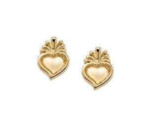 Pendientes del Sagrado Corazón de plata de ley – acabado dorado