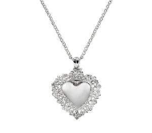 Collar del Sagrado Corazón de latón – acabado en rodio – Longitud 75 + 5 cm · colgante 6,5 x 4,5 cm