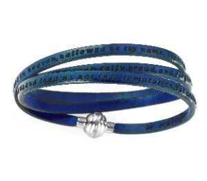 Pulsera Padre Nuestro de cuero y acero inoxidable – acabado azul
