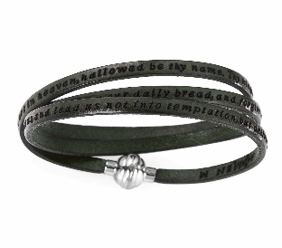 Pulsera Padre Nuestro de cuero y acero inoxidable – acabado verde militar – Oraciones