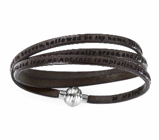 Pulsera Padre Nuestro de cuero y acero inoxidable – acabado marrón barro – Oraciones