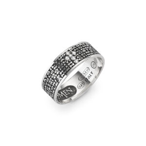 Anillo Padre Nuestro de plata de ley con circonitas blancas – acabado bruñido