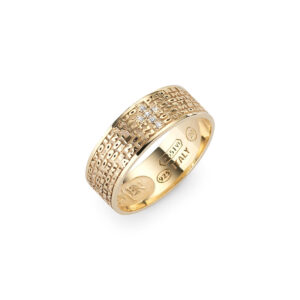Anillo Padre Nuestro de plata de ley con circonitas blancas – acabado dorado