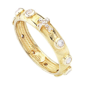 Anillo rosario de plata de ley con circonitas blancas – acabado dorado