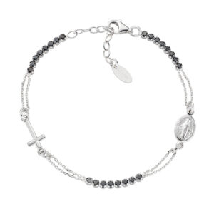 Pulsera con cruz de plata de ley con circonitas negras – acabado en rodio