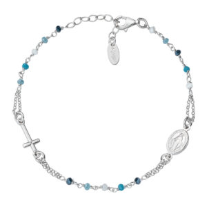 Pulsera rosario con cristales de plata de ley con cristales multicolor – acabado en rodio