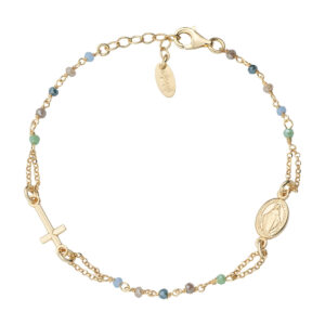 Pulsera rosario con cristales de plata de ley con cristales multicolor – acabado dorado
