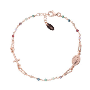 Pulsera rosario con cristales de plata de ley con cristales multicolor – acabado rosado