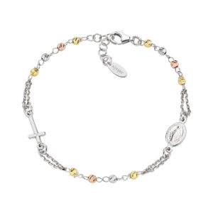 Pulsera rosario clásica de plata de ley – acabado en rodio, rosado y dorado