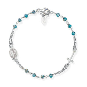 Pulsera rosario con cristales de plata de ley con cristales azul petróleo – acabado en rodio