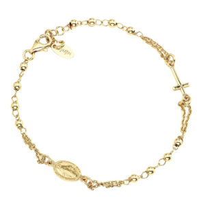 Pulsera rosario clásica de plata de ley – acabado dorado – Longitud 18 + 2 cm · cuentas Ø 3 mm