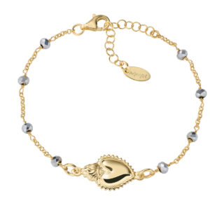 Pulsera del Sagrado Corazón de plata de ley con cristales grises – acabado dorado