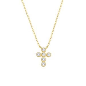 Collar con cruz de plata de ley con circonitas blancas – acabado dorado – Longitud 50 cm · circonita Ø 2,5 mm · colgante 1,3 x 1 cm