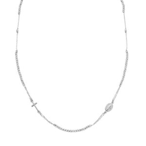 Collar con cruz de plata de ley con cuentas diamantadas – acabado en rodio – Longitud 40 + 5 cm · multidiamantadas cuentas Ø 2,5 mm – CLCRMIBBD3