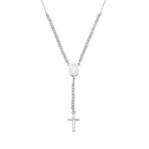 Collar con cruz de plata de ley con cuentas diamantadas – acabado en rodio – Longitud 40 + 5 cm · multidiamantadas cuentas Ø 2,5 mm – CLCRMIBBD4