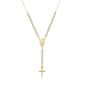 Collar con cruz de plata de ley con circonitas blancas – acabado dorado – Longitud 40 + 5 cm · circonita Ø 2 mm