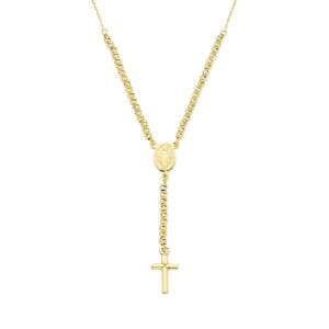 Collar con cruz de plata de ley con cuentas diamantadas – acabado dorado – Longitud 40 + 5 cm · multidiamantadas cuentas Ø 2,5 mm – CLCRMIGGD4