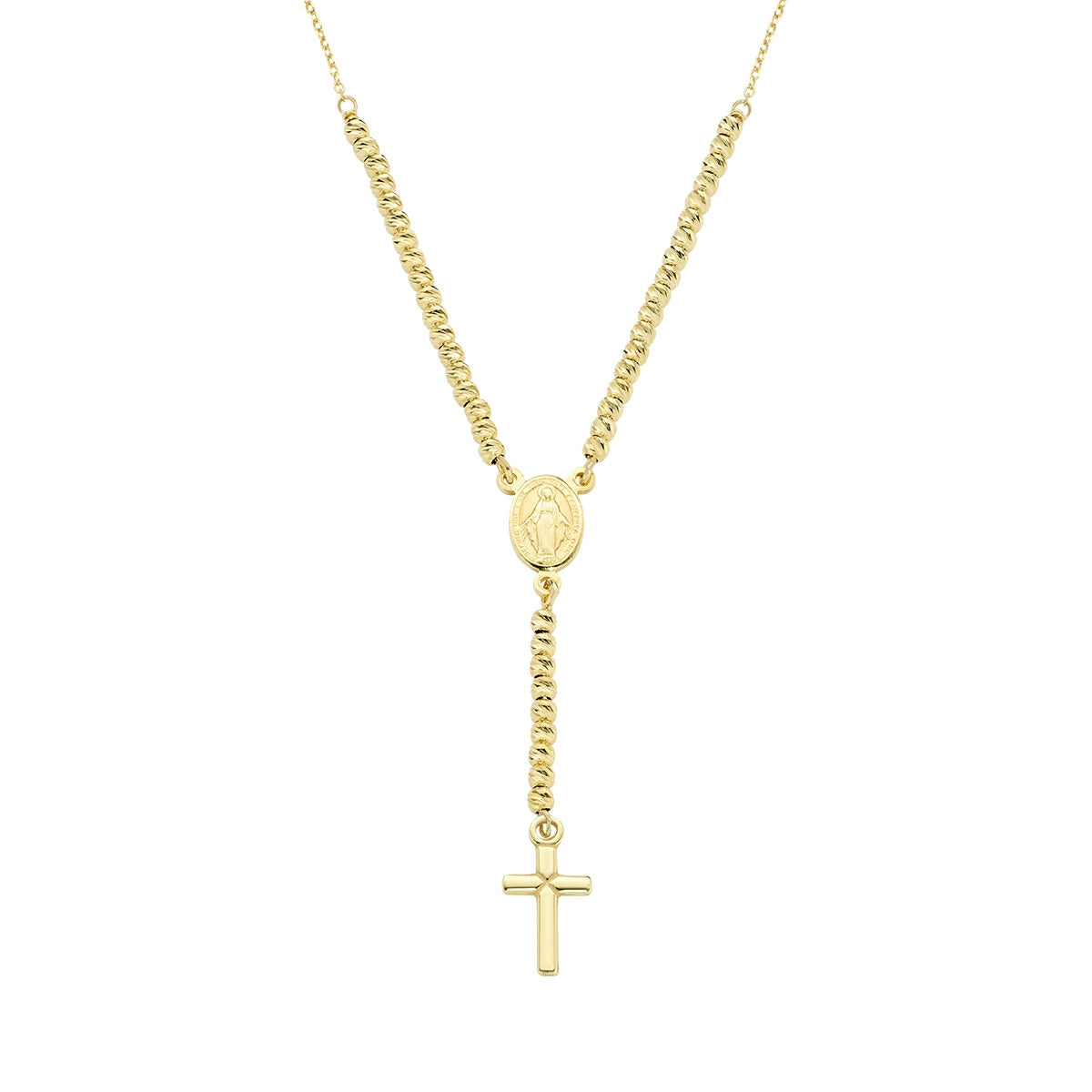 Collar con cruz de plata de ley con cuentas diamantadas – acabado dorado – Longitud 40 + 5 cm · multidiamantadas cuentas Ø 2,5 mm – CLCRMIGGD4