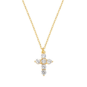 Collar con cruz de plata de ley con circonitas blancas – acabado dorado – Longitud 40 + 5 cm · cruz 1 x 1,2 cm
