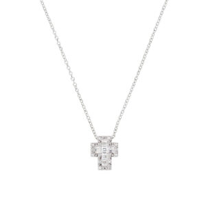 Collar con cruz de plata de ley con circonitas blancas – acabado en rodio – Longitud 40 + 5 cm · cruz 8 x 10 mm