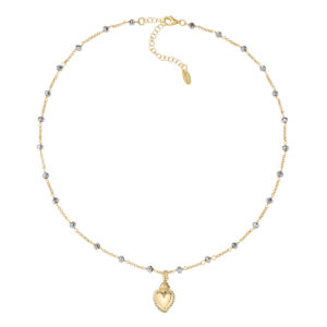 Collar del Sagrado Corazón de plata de ley con cristales grises – acabado dorado