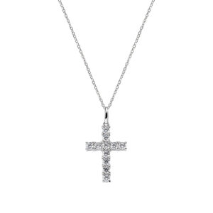 Collar con cruz de plata de ley con circonitas blancas – acabado en rodio – Longitud 42 + 5 cm · altura del colgante 2,4 cm