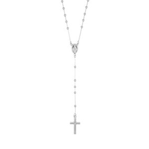 Rosario clásico de plata de ley – acabado en rodio – Longitud 48 + 2 cm · cuentas Ø 2,5 mm